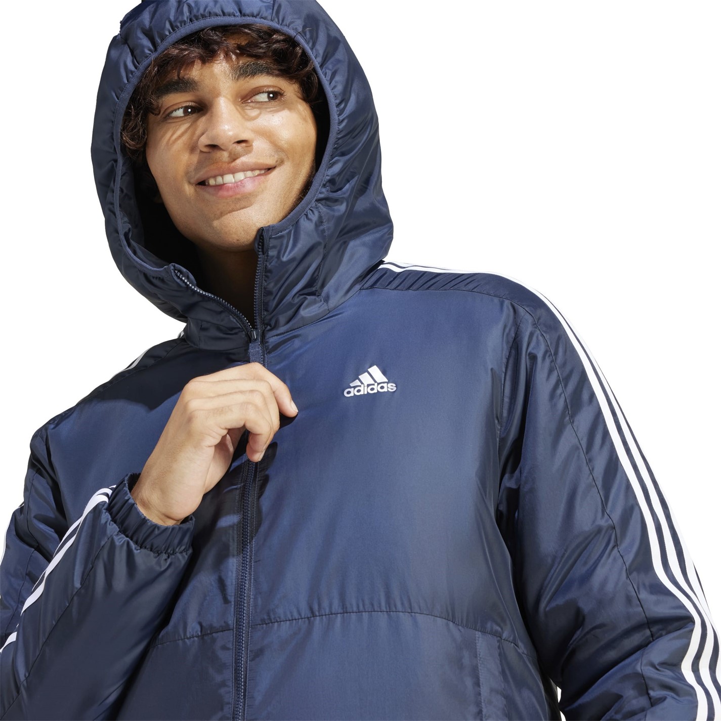 adidas 3 Stripe Essential Hooded Jacket Mens - 5