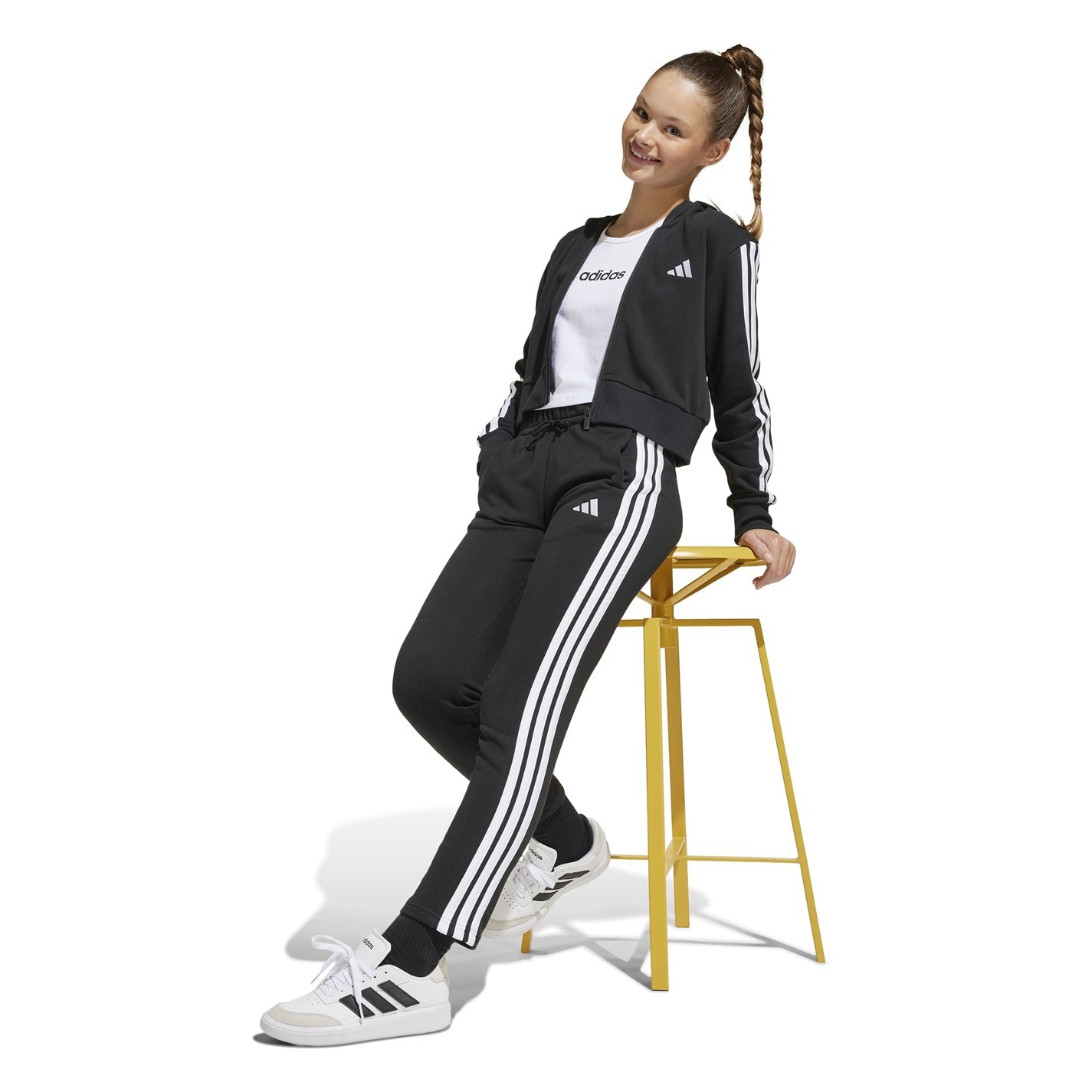 adidas Essentials Girls 3-Stripes Zip Track Top Hoodie - 4