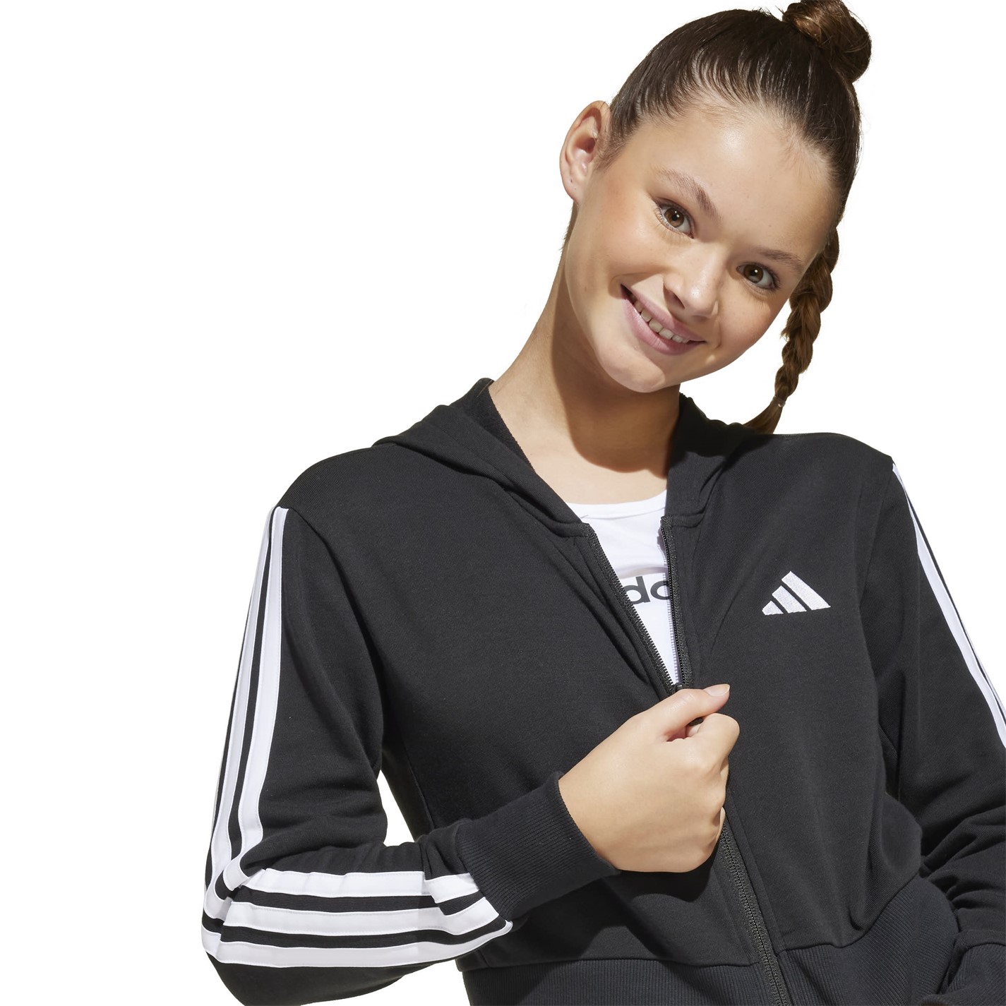 adidas Essentials Girls 3-Stripes Zip Track Top Hoodie - 6