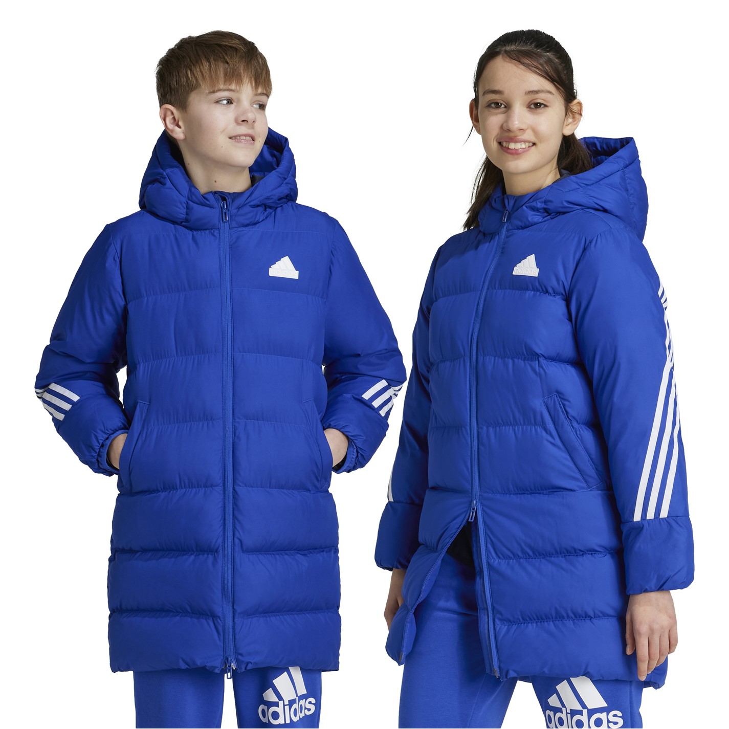 adidas Semi Blue 7684821 Kids' Future Icons Hooded Long Sleeve Puffer Jacket - 2