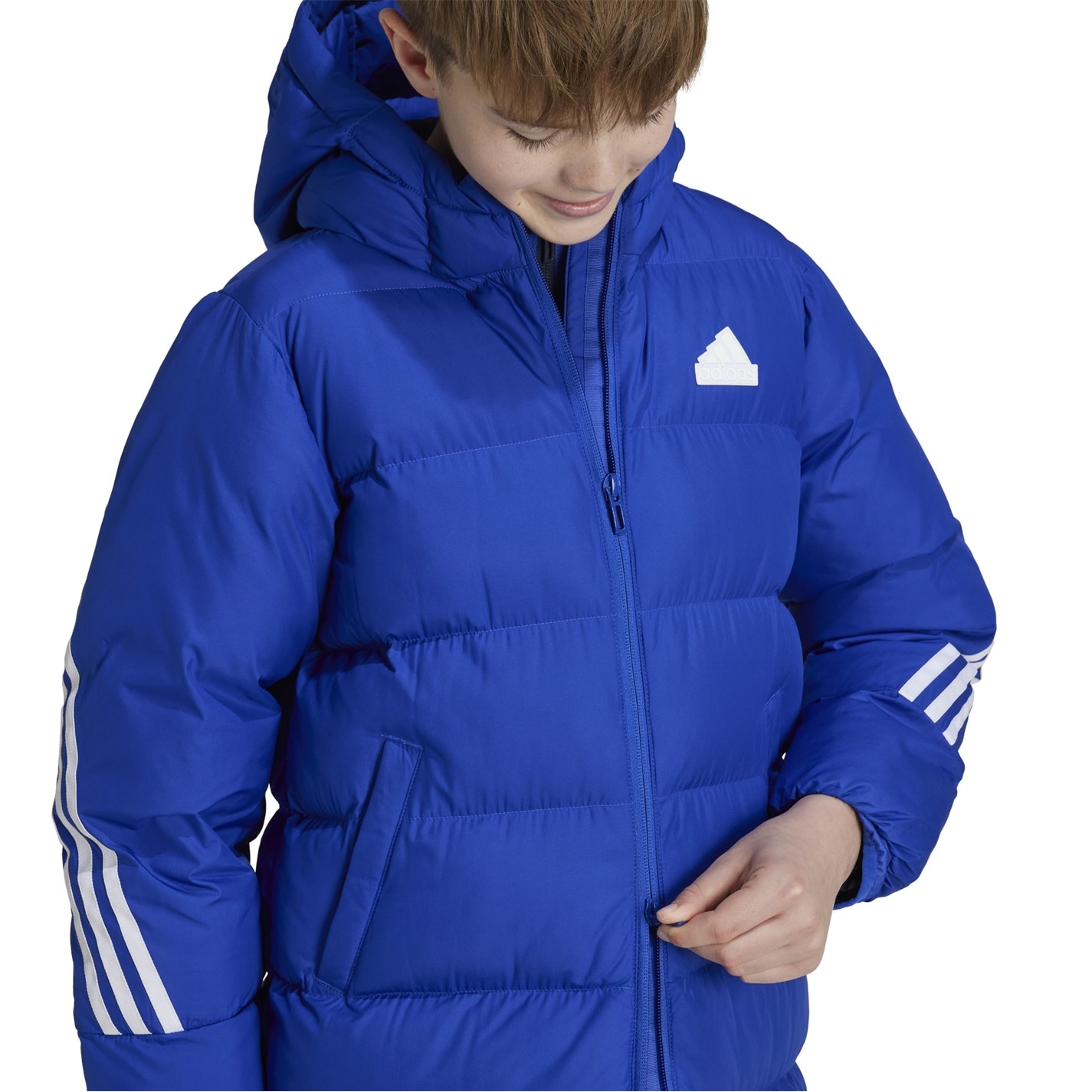 adidas Semi Blue 7684821 Kids' Future Icons Hooded Long Sleeve Puffer Jacket - 4
