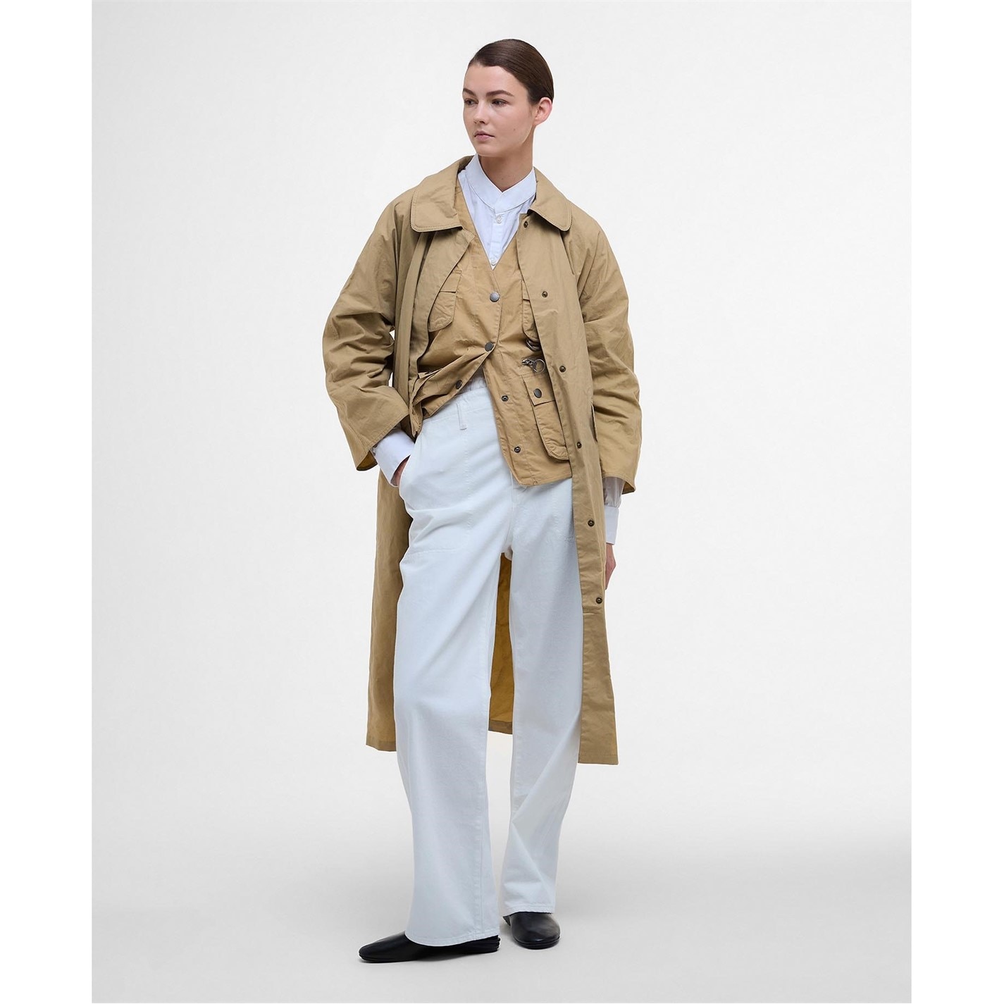 Dámska bunda Barbour Beige 9668992 Women's Lizzy Showerproof Waterproof Calf Length Long Sleeve Mac - 1