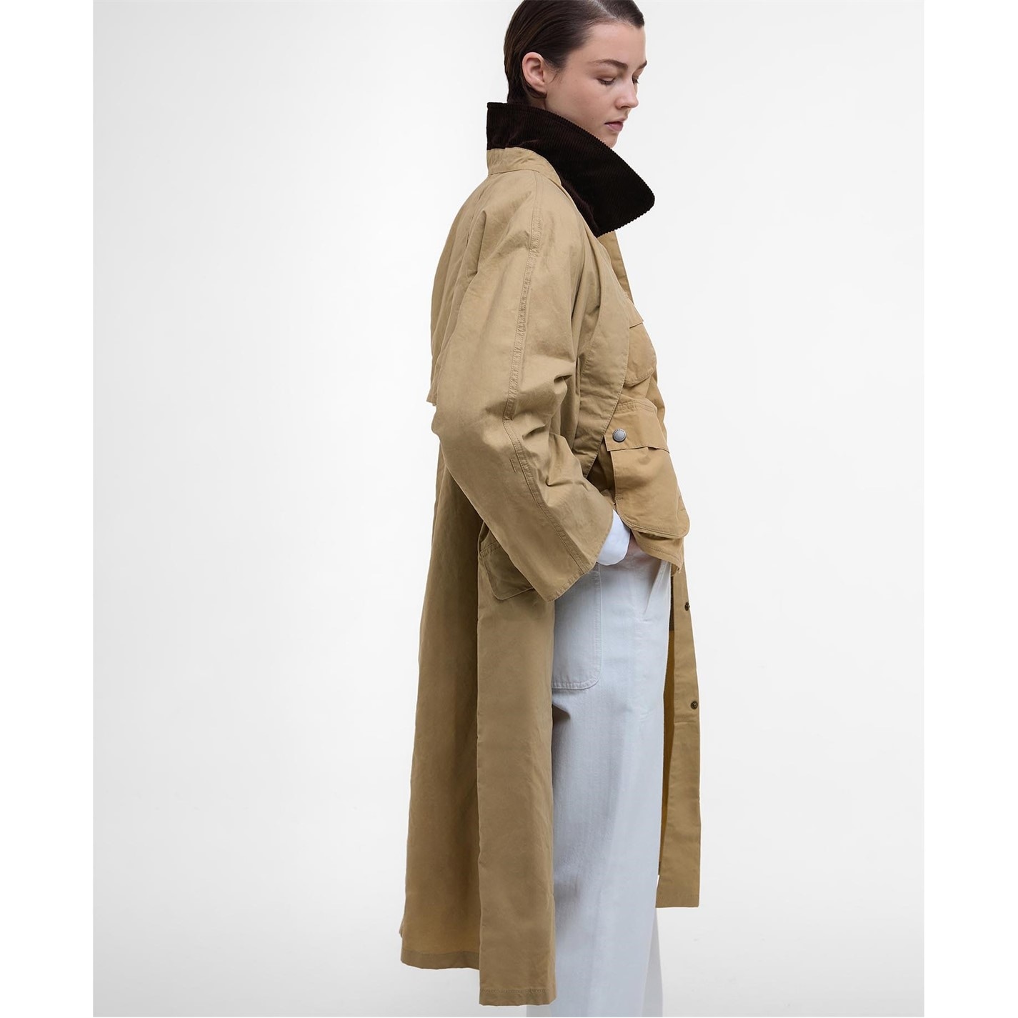 Dámska bunda Barbour Beige 9668992 Women's Lizzy Showerproof Waterproof Calf Length Long Sleeve Mac - 3