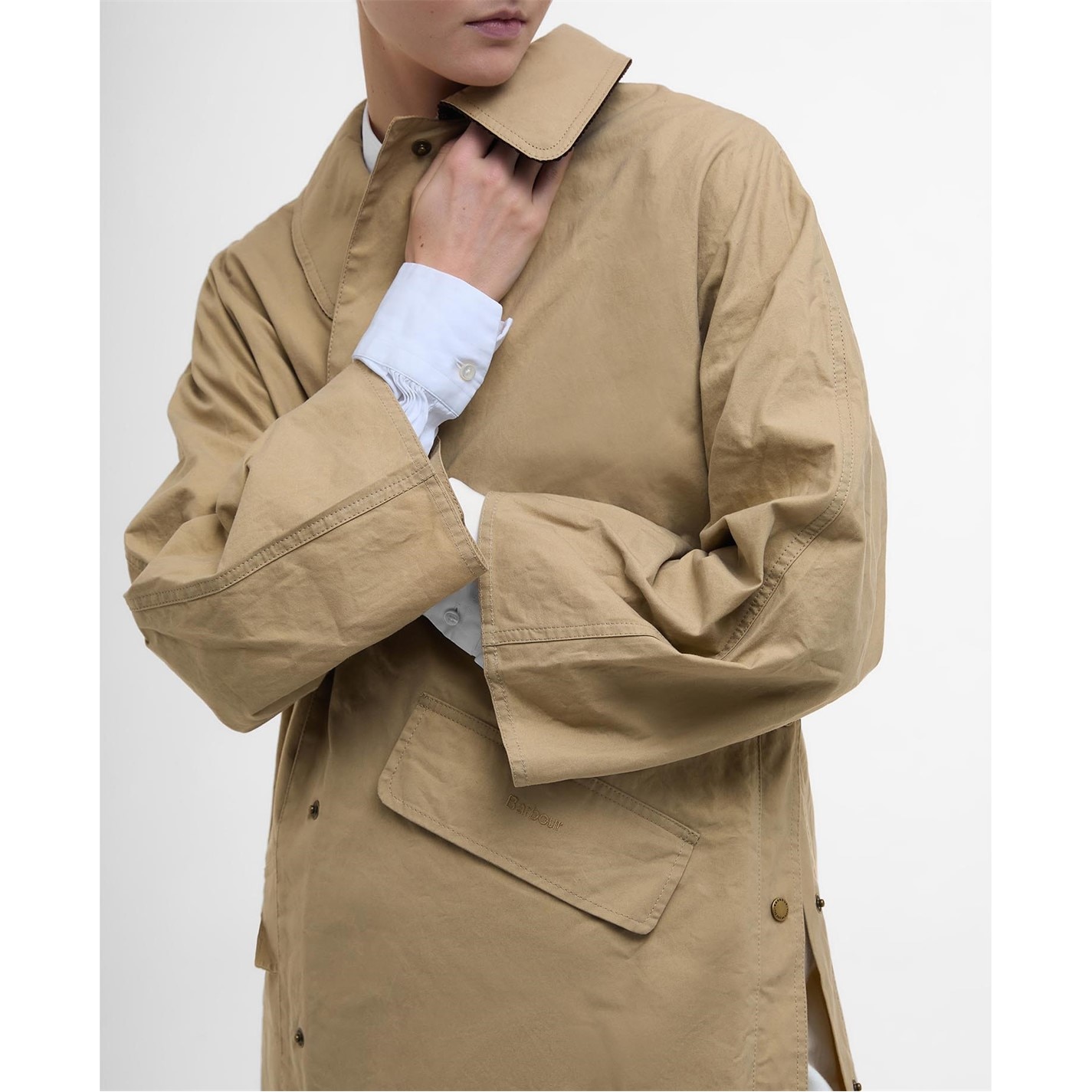 Dámska bunda Barbour Beige 9668992 Women's Lizzy Showerproof Waterproof Calf Length Long Sleeve Mac - 6