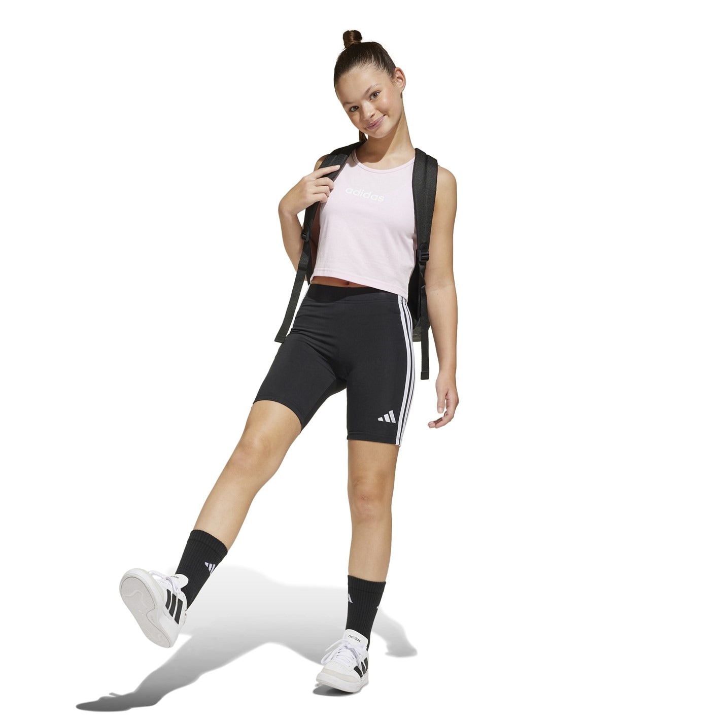adidas Black 589617 Essentials Girls 3-Stripes Shorts Kids - 4
