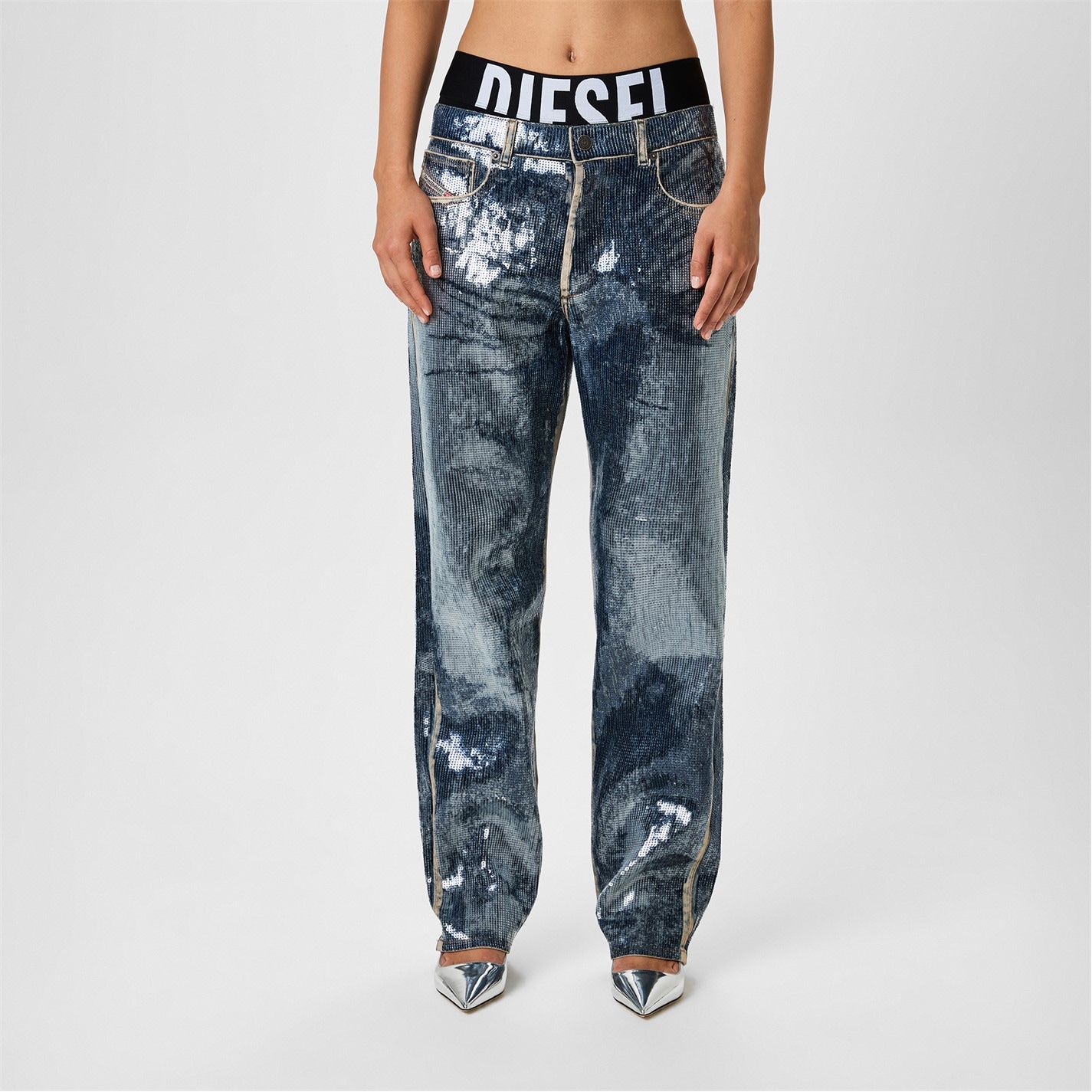 Dámske rifle DIESEL Blue 6582166 Women's Sequin Wide Leg Jeans - 1