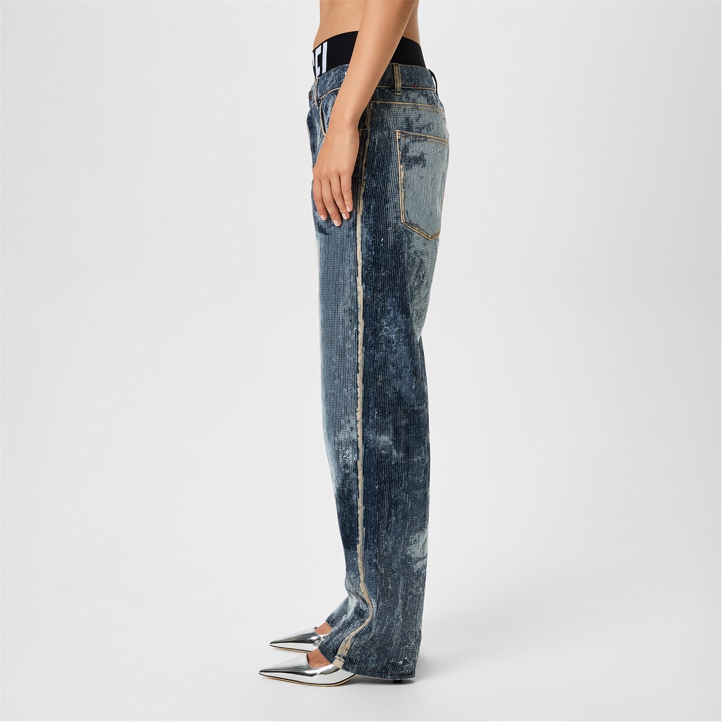Dámske rifle DIESEL Blue 6582166 Women's Sequin Wide Leg Jeans - 2