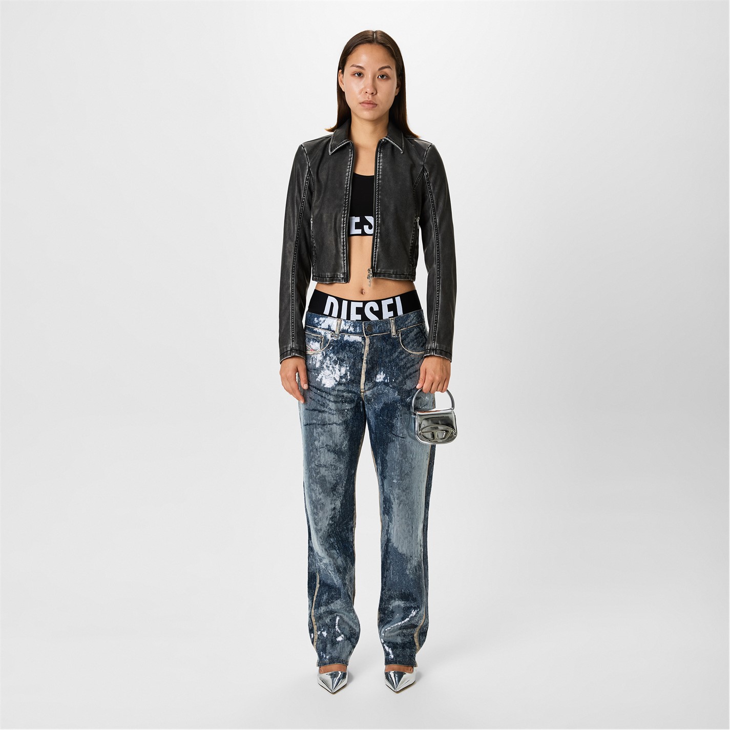 Dámske rifle DIESEL Blue 6582166 Women's Sequin Wide Leg Jeans - 4