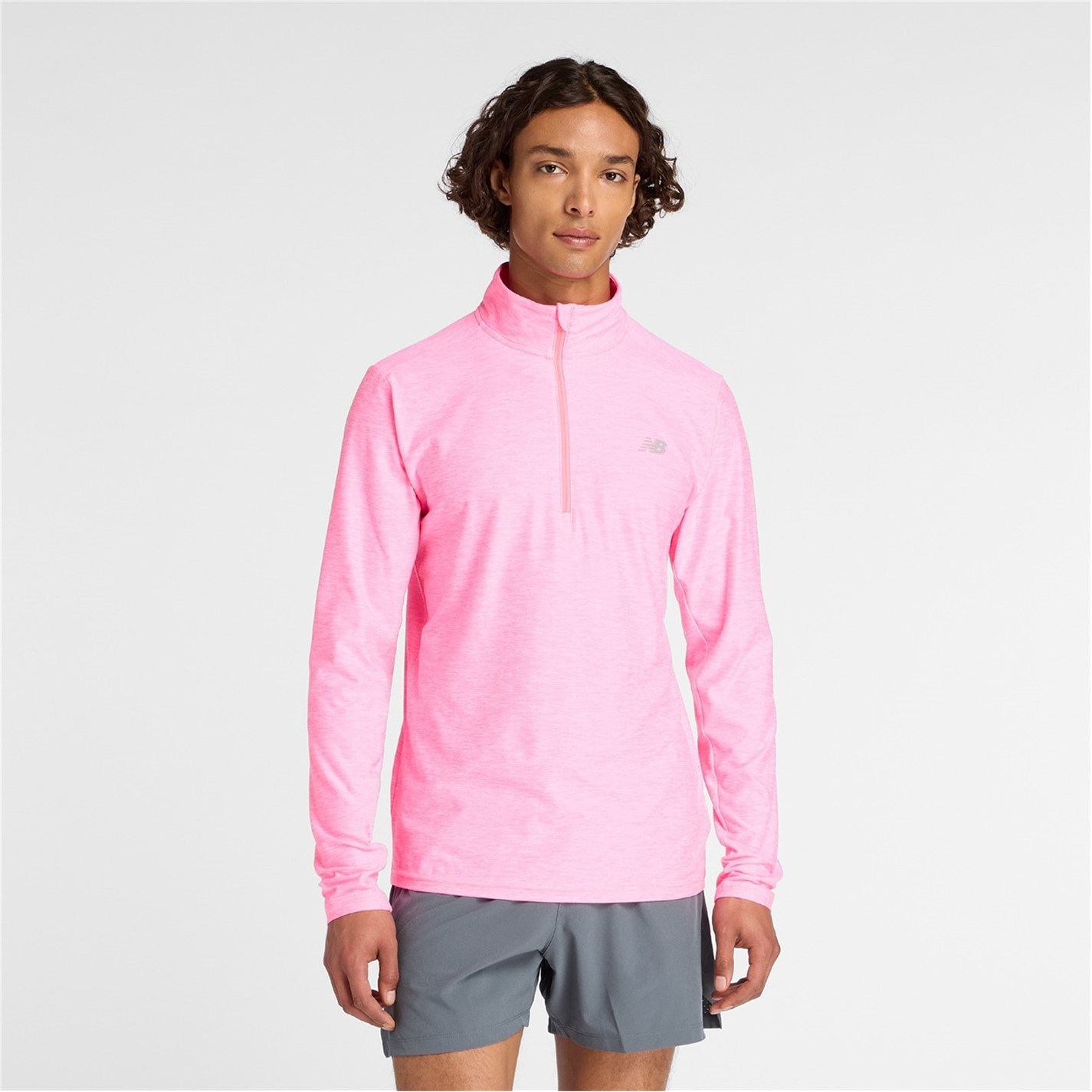 New Balance Neon Pink 5276217 Men's Space Dye Quarter-Zip Long-Sleeve Performance Gym Top - 1
