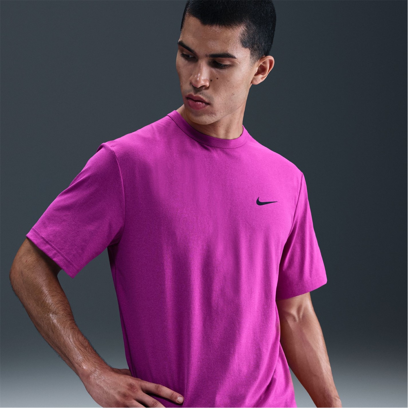 Nike Vivid Purple 6902937 Dri-FIT UV Hyverse Men's Short-Sleeve Fitness Top - 6
