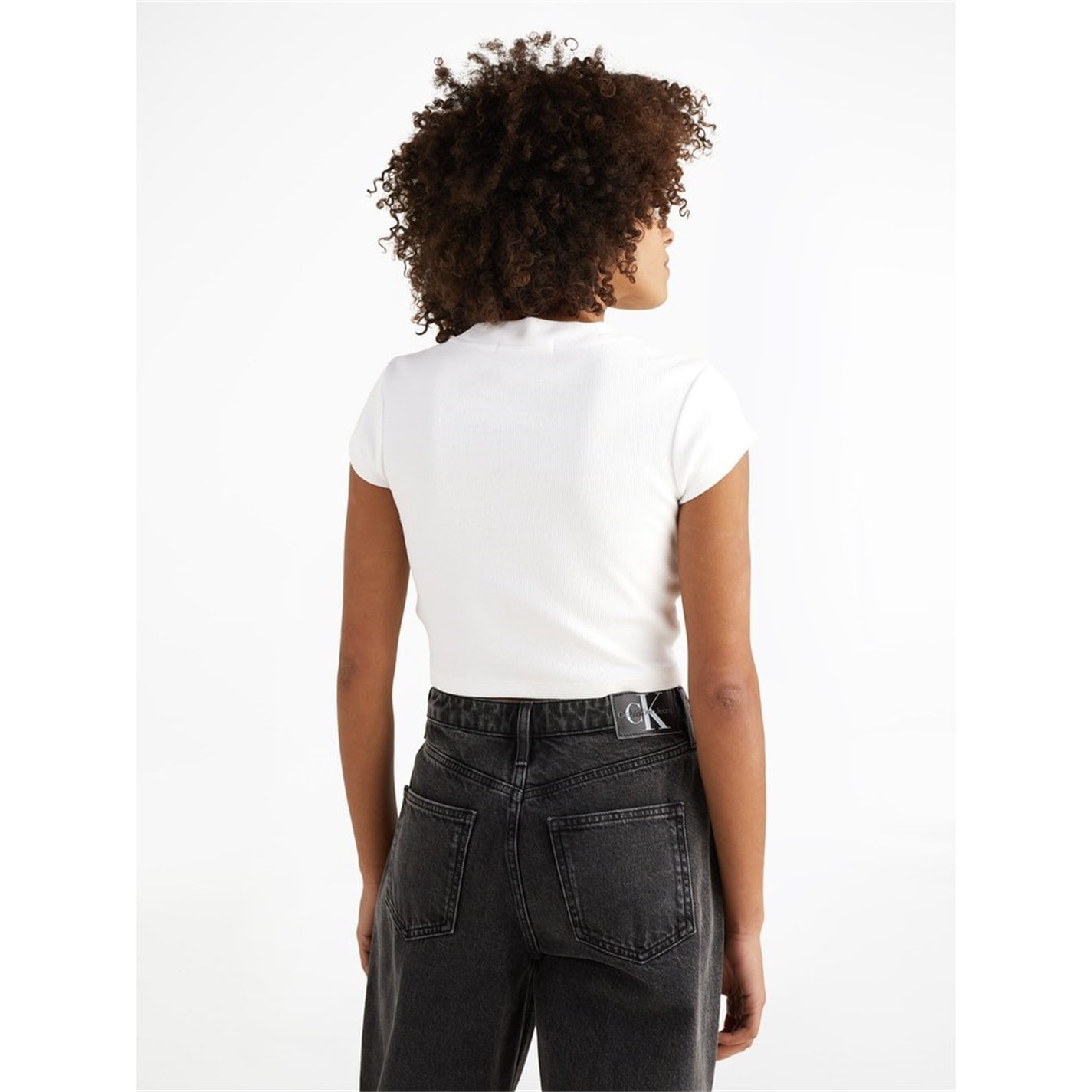 Tričko Calvin Klein Jeans White 1910650 Mono Rib Cropped T Shirt - 4