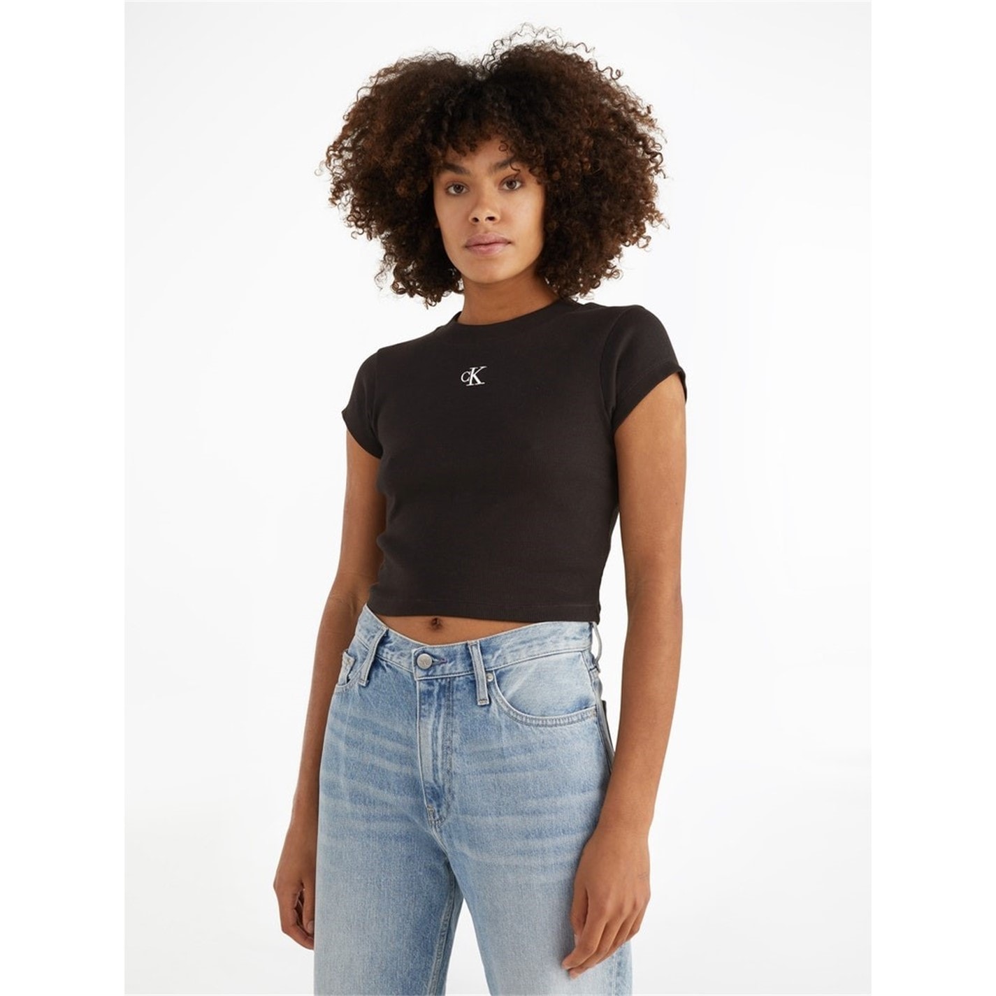 Tričko Calvin Klein Jeans Black 8395572 Mono Rib Cropped T Shirt - 1