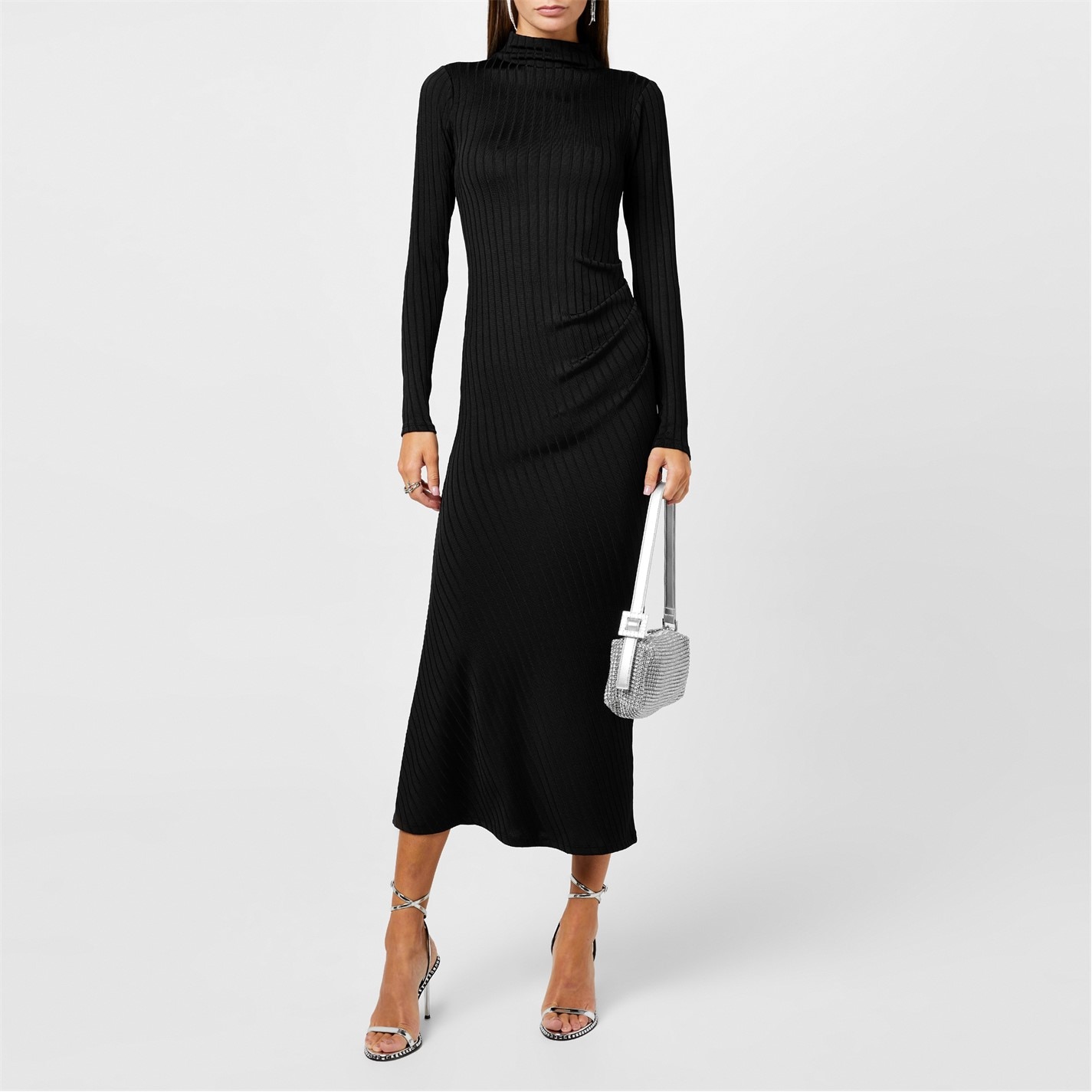Šaty GOOD AMERICAN Black 972093 Women's Shine Rib Knitted Midi Bodycon Dress - 1