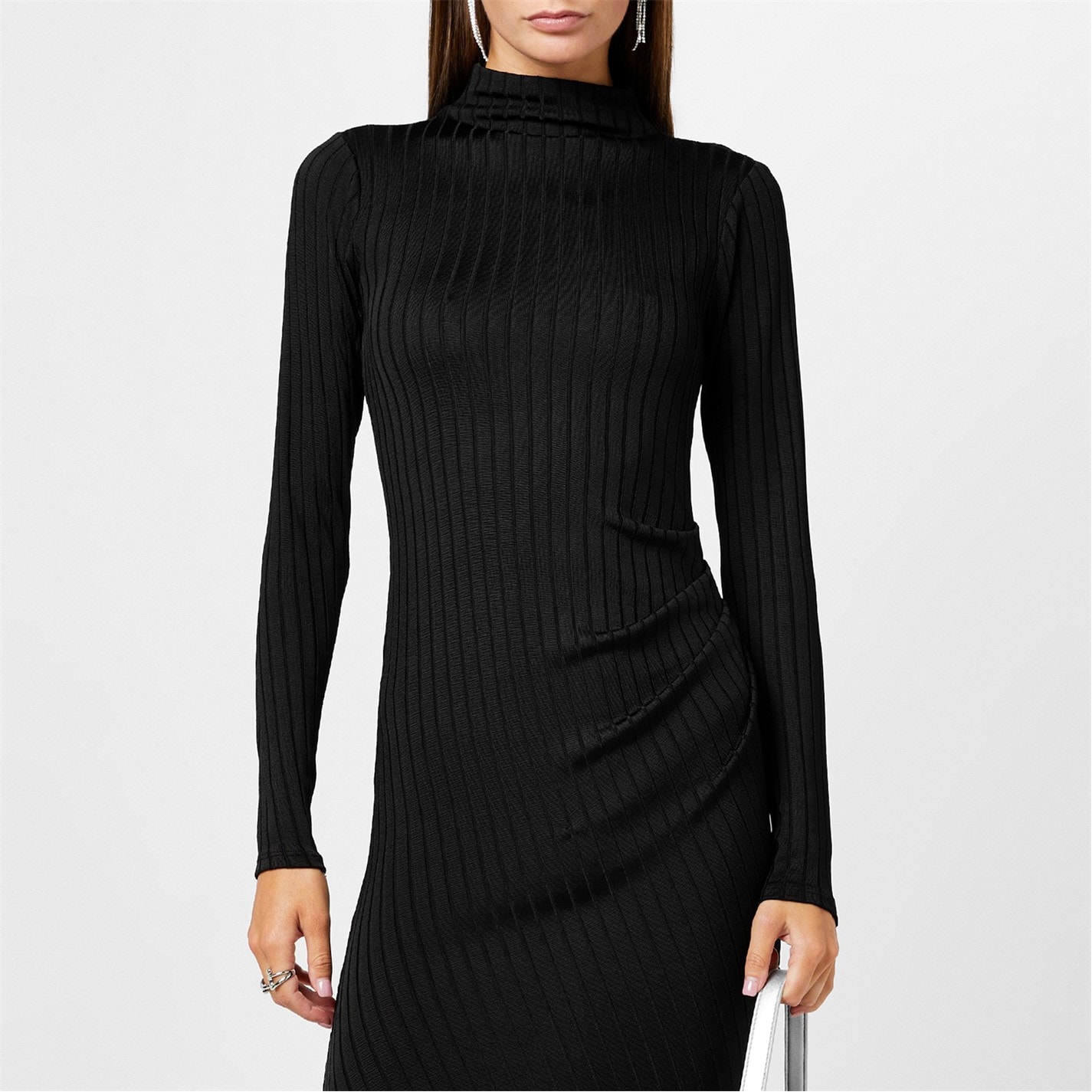 Šaty GOOD AMERICAN Black 972093 Women's Shine Rib Knitted Midi Bodycon Dress - 4