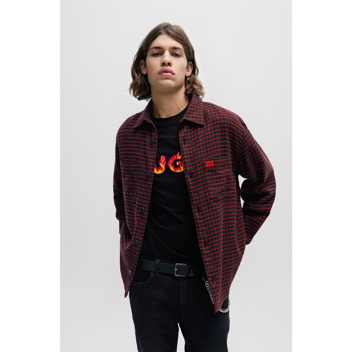 Bunda Hugo Open Pink 693 6279352 Men's Oversized Checked Flannel Cotton Long Sleeve Overshirt - 1