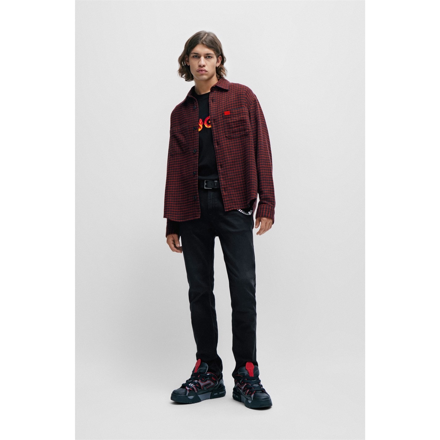 Bunda Hugo Open Pink 693 6279352 Men's Oversized Checked Flannel Cotton Long Sleeve Overshirt - 4