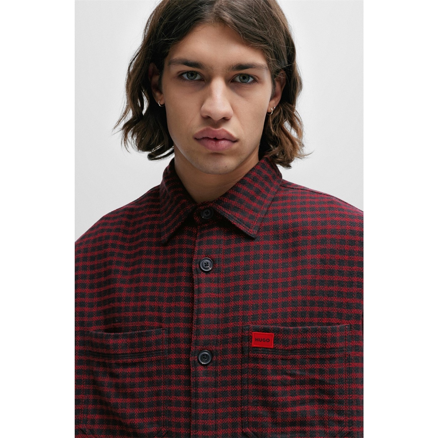 Bunda Hugo Open Pink 693 6279352 Men's Oversized Checked Flannel Cotton Long Sleeve Overshirt - 5