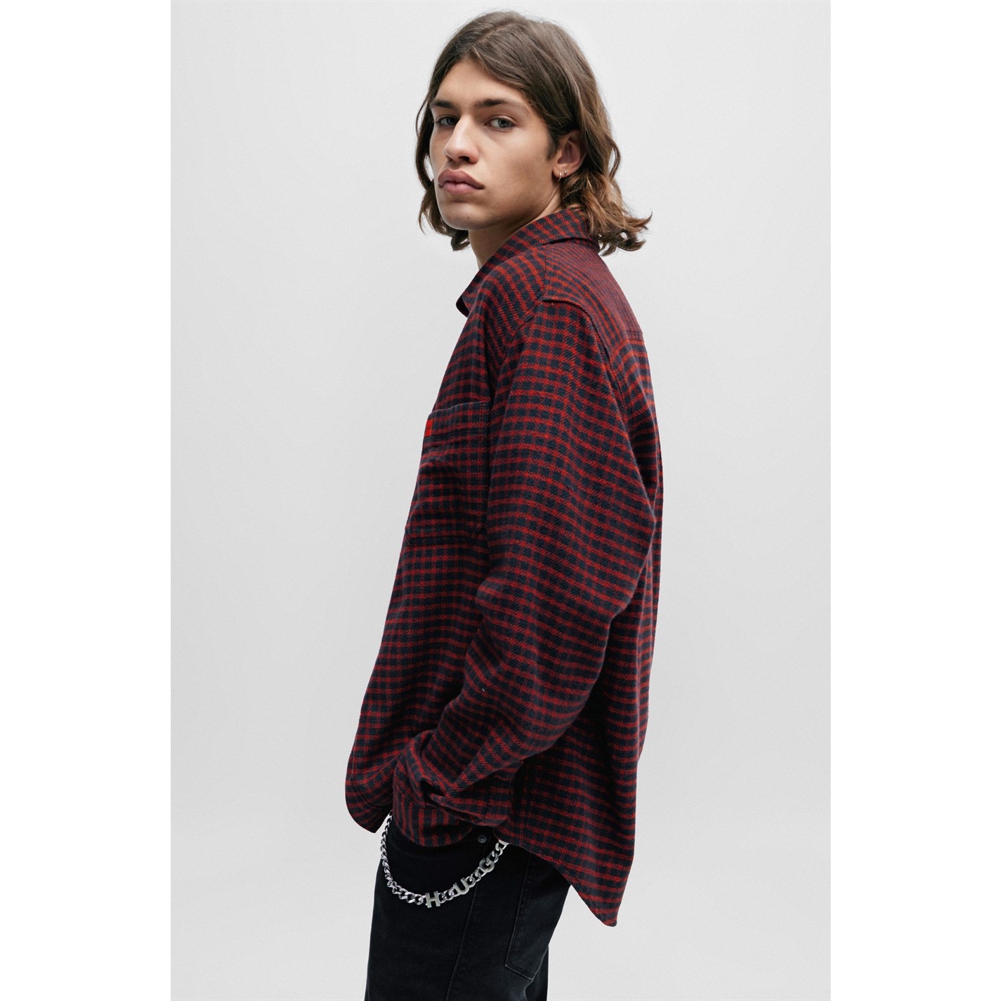 Bunda Hugo Open Pink 693 6279352 Men's Oversized Checked Flannel Cotton Long Sleeve Overshirt - 6