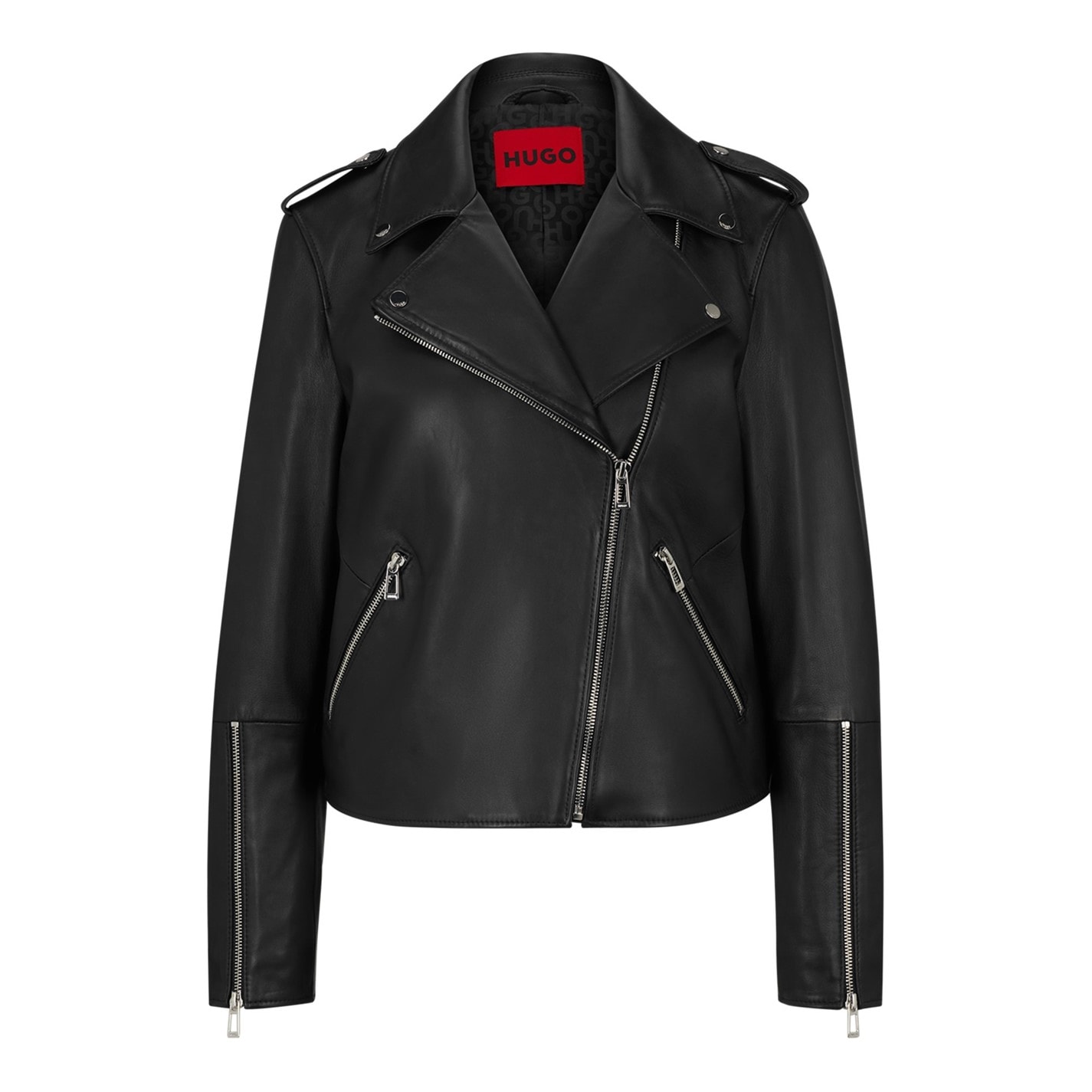 Dámska bunda Hugo Black 217677 Women's Lujana Leather Jacket - 5