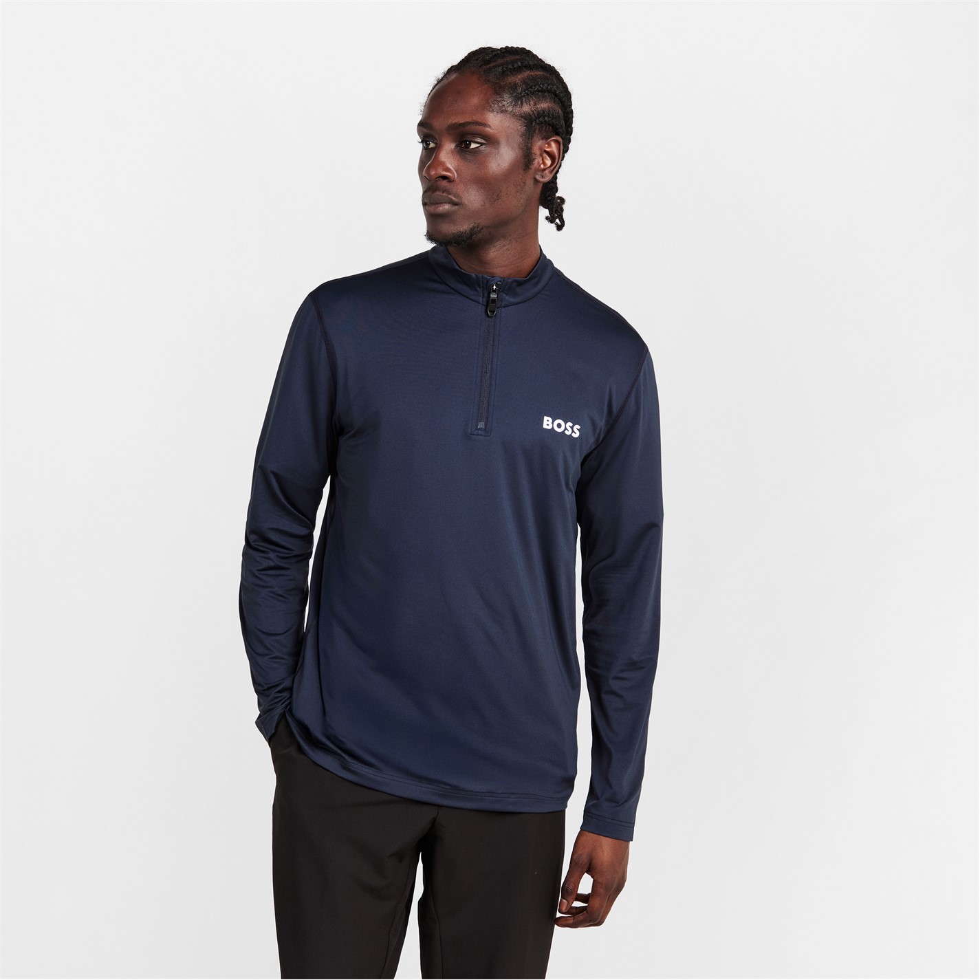 Mikina Boss Navy 4923889 Men's Green 1/4 Zip Performance Tracksuit Top - 3