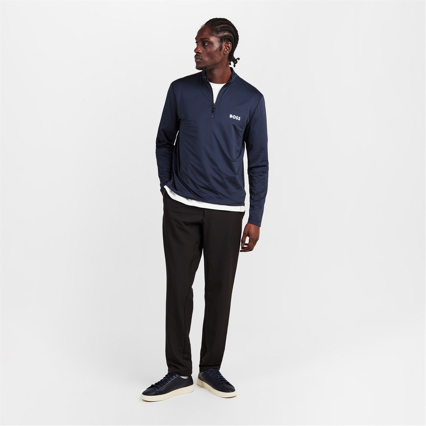 Mikina Boss Navy 4923889 Men's Green 1/4 Zip Performance Tracksuit Top - 6