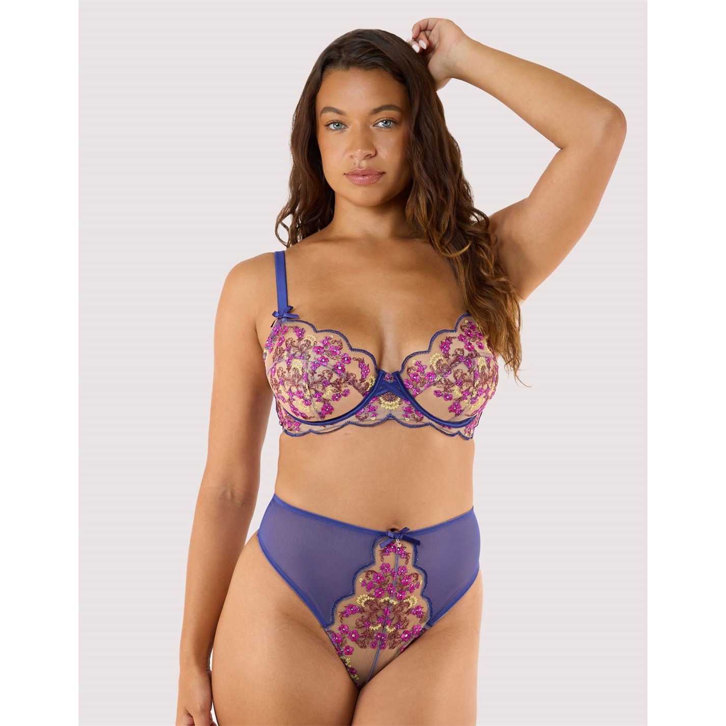 Playful Promises Thea Blue Baroque Embroidery High Waist Thong - 3