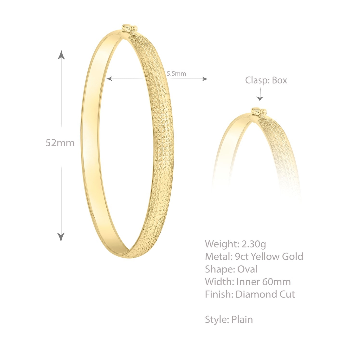 Be You 9ct Gold Diamond Cut Bangle - 5