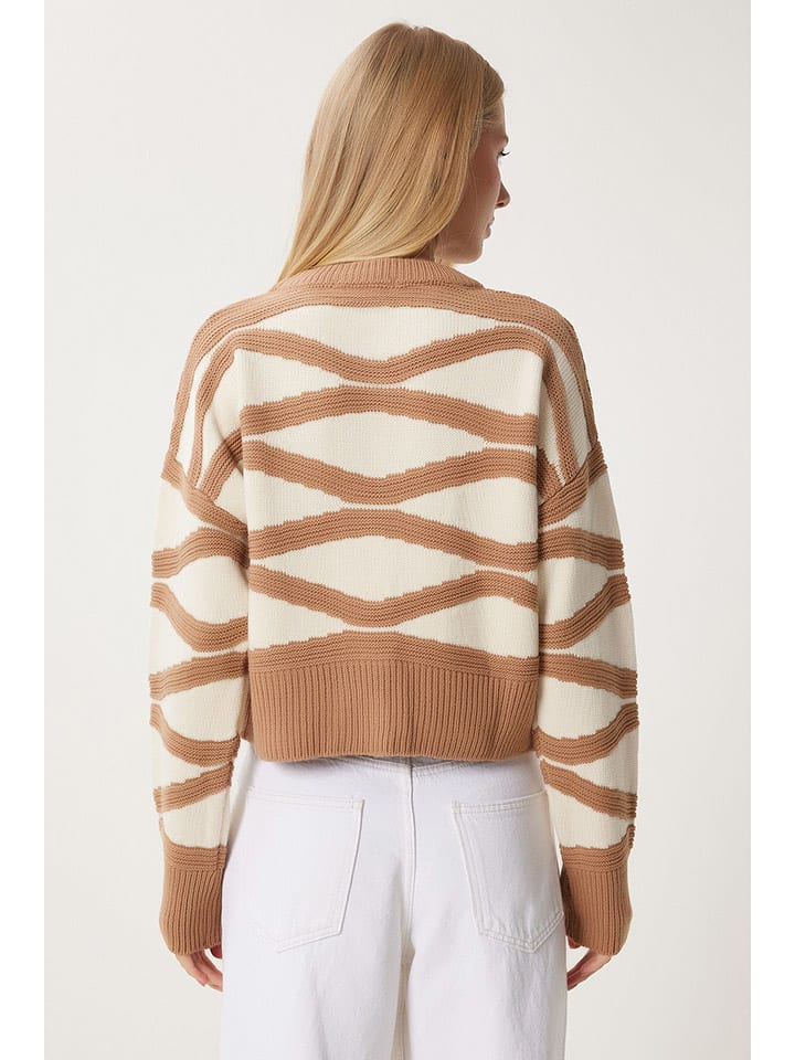 Happiness Istanbul Cardigan in Creme/ Hellbraun - 2