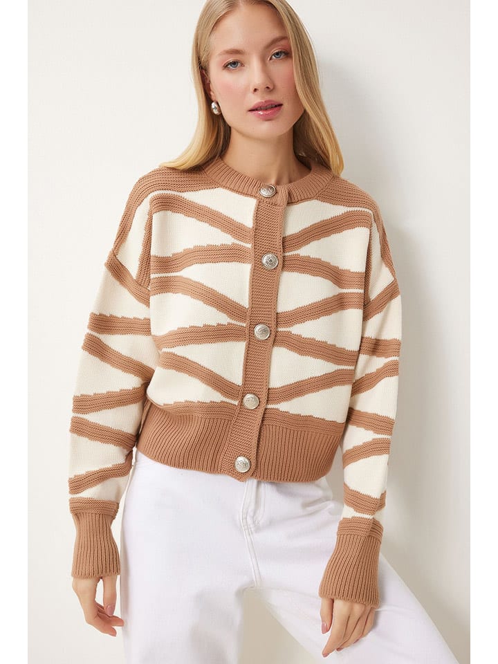 Happiness Istanbul Cardigan in Creme/ Hellbraun - 3