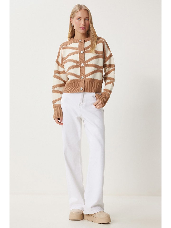 Happiness Istanbul Cardigan in Creme/ Hellbraun - 4
