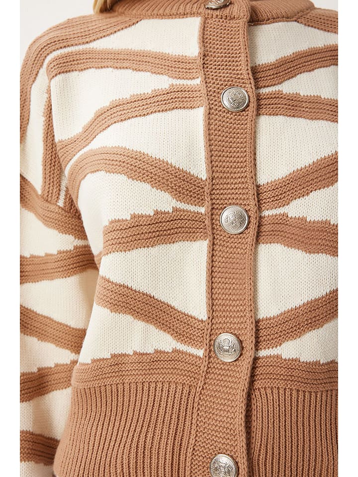 Happiness Istanbul Cardigan in Creme/ Hellbraun - 5