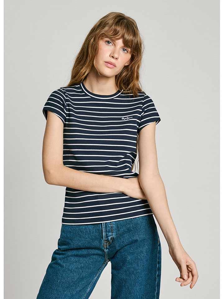 Tričko Pepe Jeans Dunkelblau/ Weiß 154951 Shirt "Meribel" in Dunkelblau/ Weiß - 2