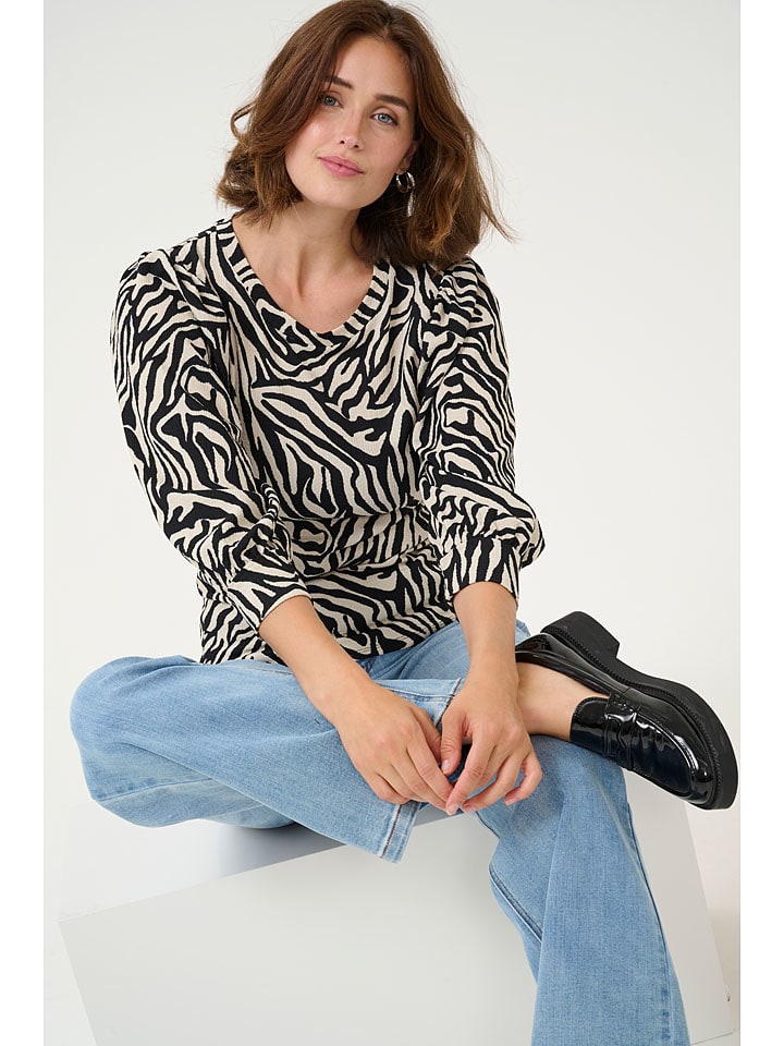Kaffe Schwarz/ Creme 3626193 Longsleeve "Lvanna" in Schwarz/ Creme - 3