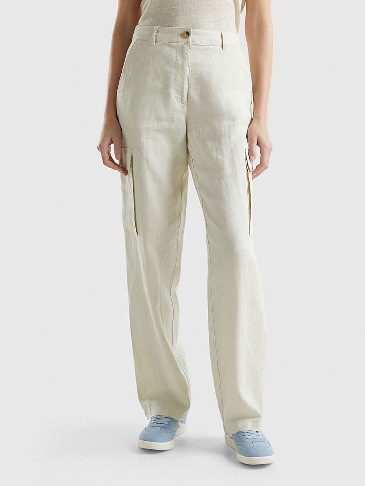 Benetton Beige 8530426 Leinen-Cargohose in Beige - 1