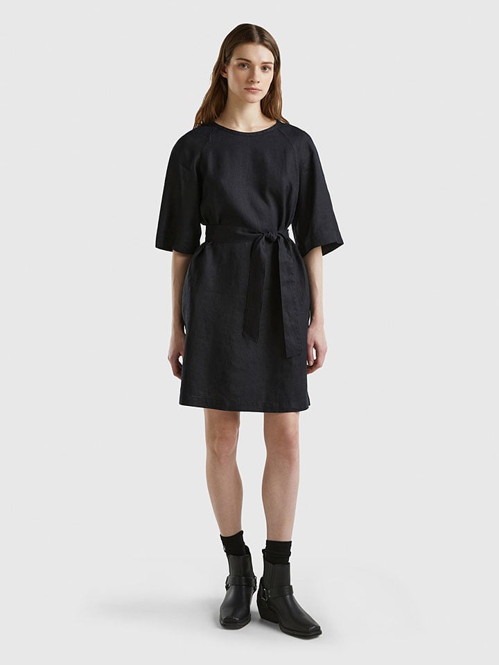 Šaty Benetton Schwarz 6882281 Leinen-Kleid in Schwarz - 1