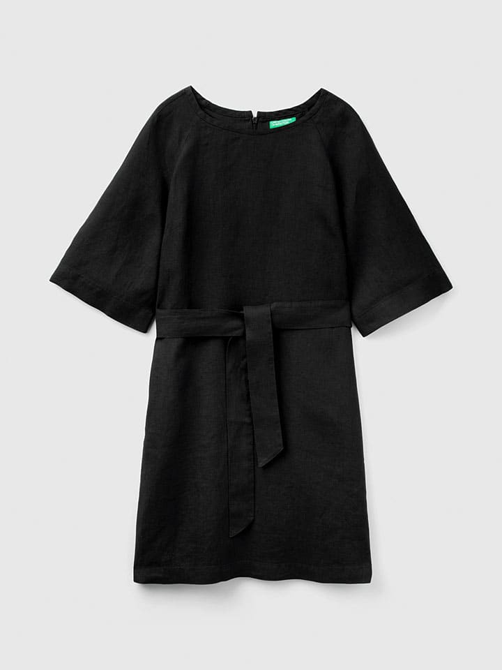Šaty Benetton Schwarz 6882281 Leinen-Kleid in Schwarz - 4