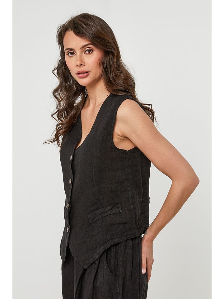 Vesta Lin Passion Schwarz 7447824 Leinen-Weste in Schwarz - 2