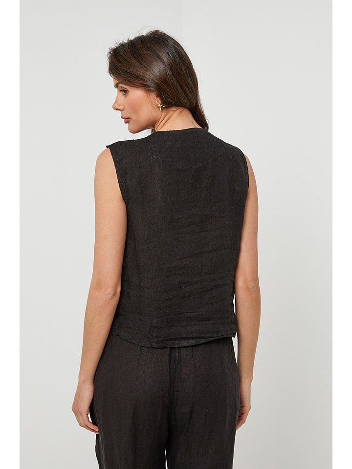 Vesta Lin Passion Schwarz 7447824 Leinen-Weste in Schwarz - 3