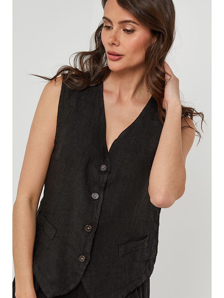 Vesta Lin Passion Schwarz 7447824 Leinen-Weste in Schwarz - 4