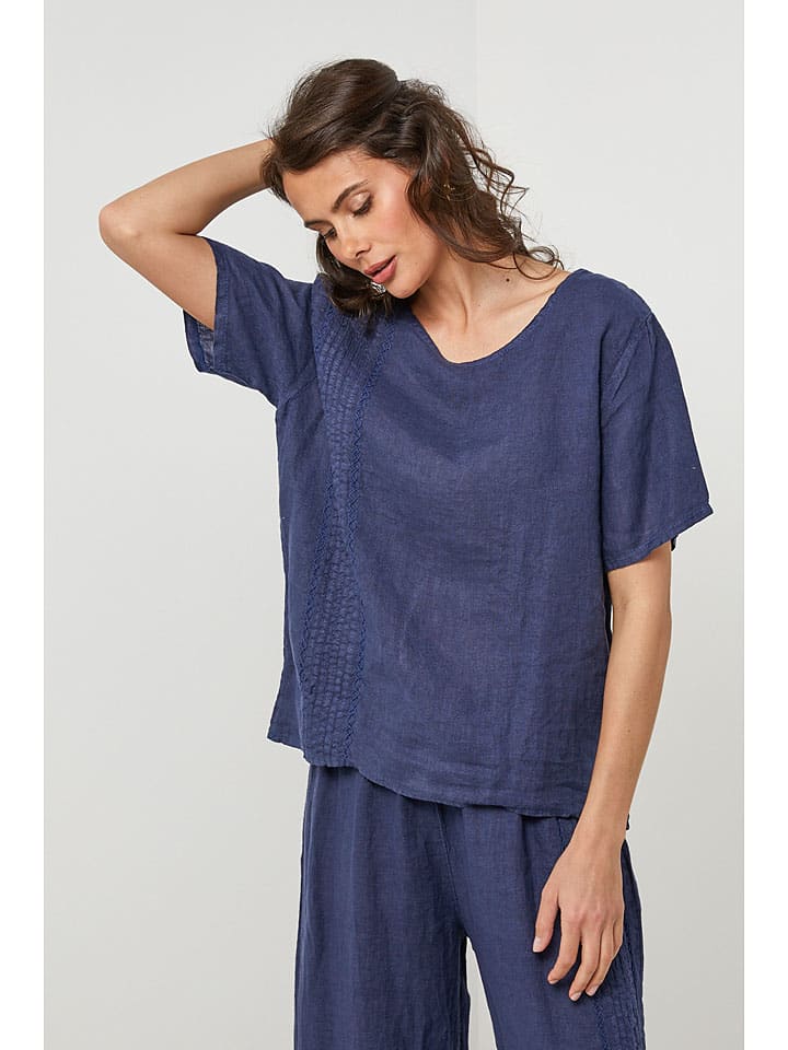Lin Passion Dunkelblau 5683715 Leinen-Bluse in Dunkelblau - 1