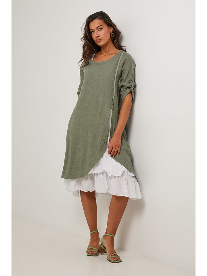 Šaty Le Monde du Lin Khaki/ Weiß 3138834 Leinen-Kleid in Khaki/ Weiß - 2