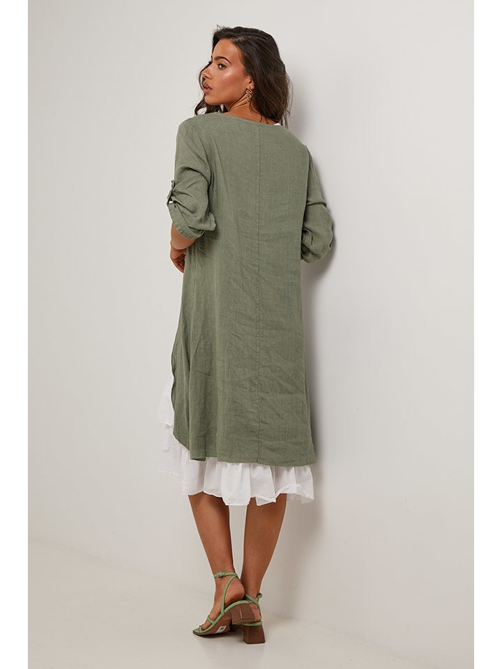 Šaty Le Monde du Lin Khaki/ Weiß 3138834 Leinen-Kleid in Khaki/ Weiß - 4