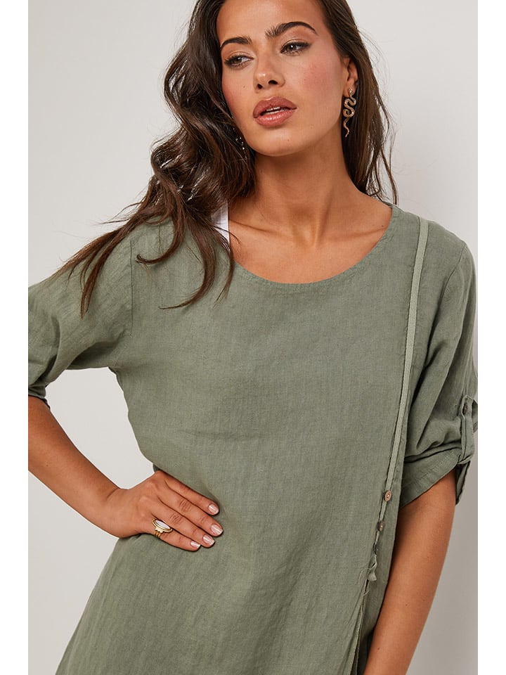 Šaty Le Monde du Lin Khaki/ Weiß 3138834 Leinen-Kleid in Khaki/ Weiß - 5