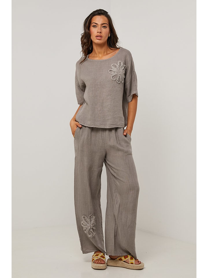 Le Monde du Lin Grau 320186 Leinen-Bluse in Grau - 1