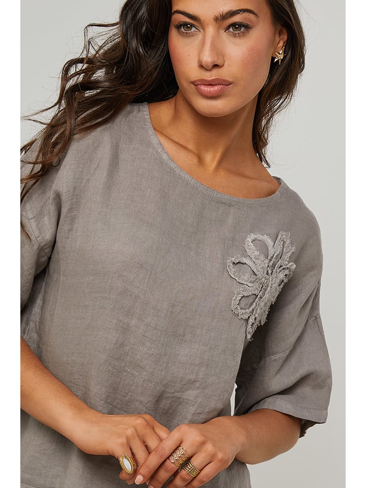 Le Monde du Lin Grau 320186 Leinen-Bluse in Grau - 5