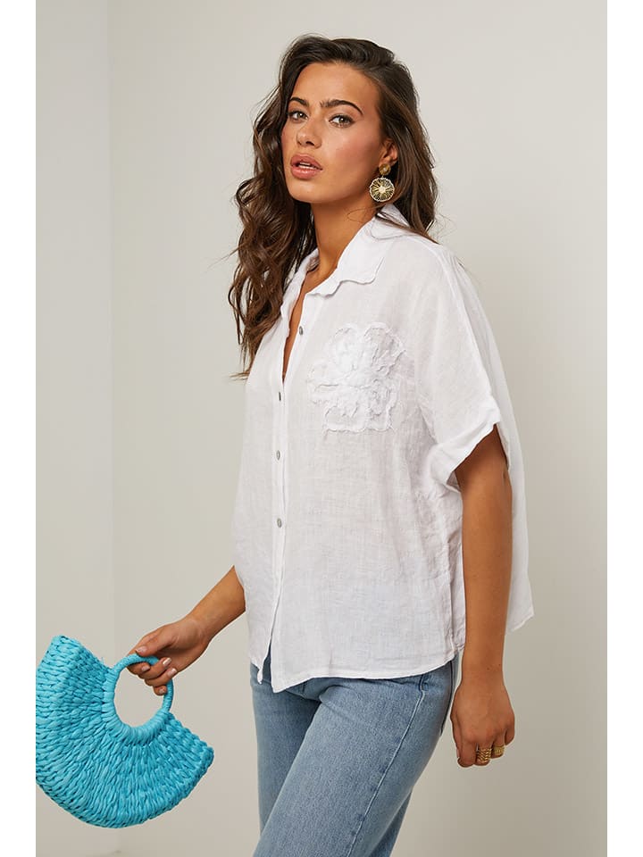 Le Monde du Lin Weiß 7424149 Leinen-Bluse in Weiß - 2