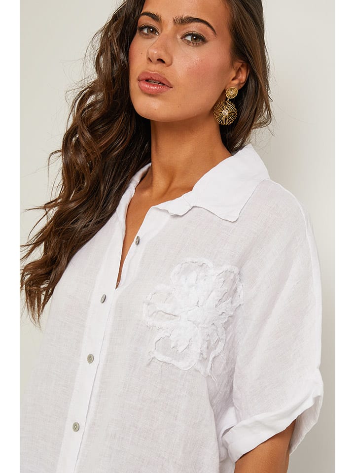 Le Monde du Lin Weiß 7424149 Leinen-Bluse in Weiß - 4