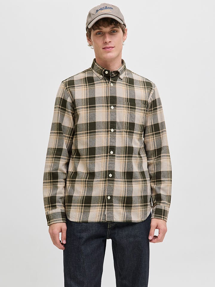 Košeľa Jack & Jones Dunkelgrün/ Beige 7975563 Hemd in Dunkelgrün/ Beige - 1