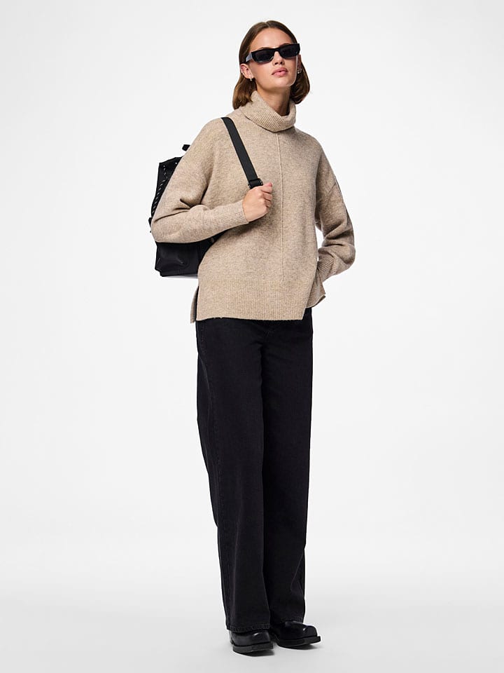 Sveter Pieces Beige 9820098 Rollkragenpullover in Beige - 4
