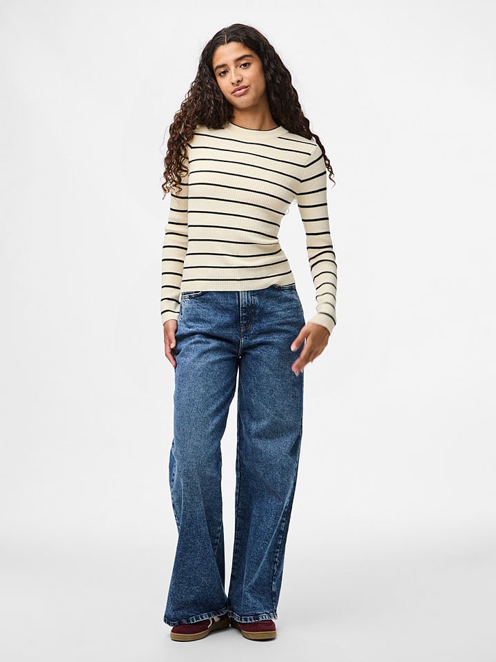 Pieces Creme/ Schwarz 6510985 Longsleeve "Pcmira" in Creme/ Schwarz - 3